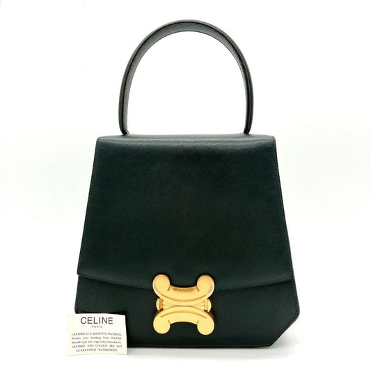 Celine Handbag Triomphe Top Handle Leather Dark Green