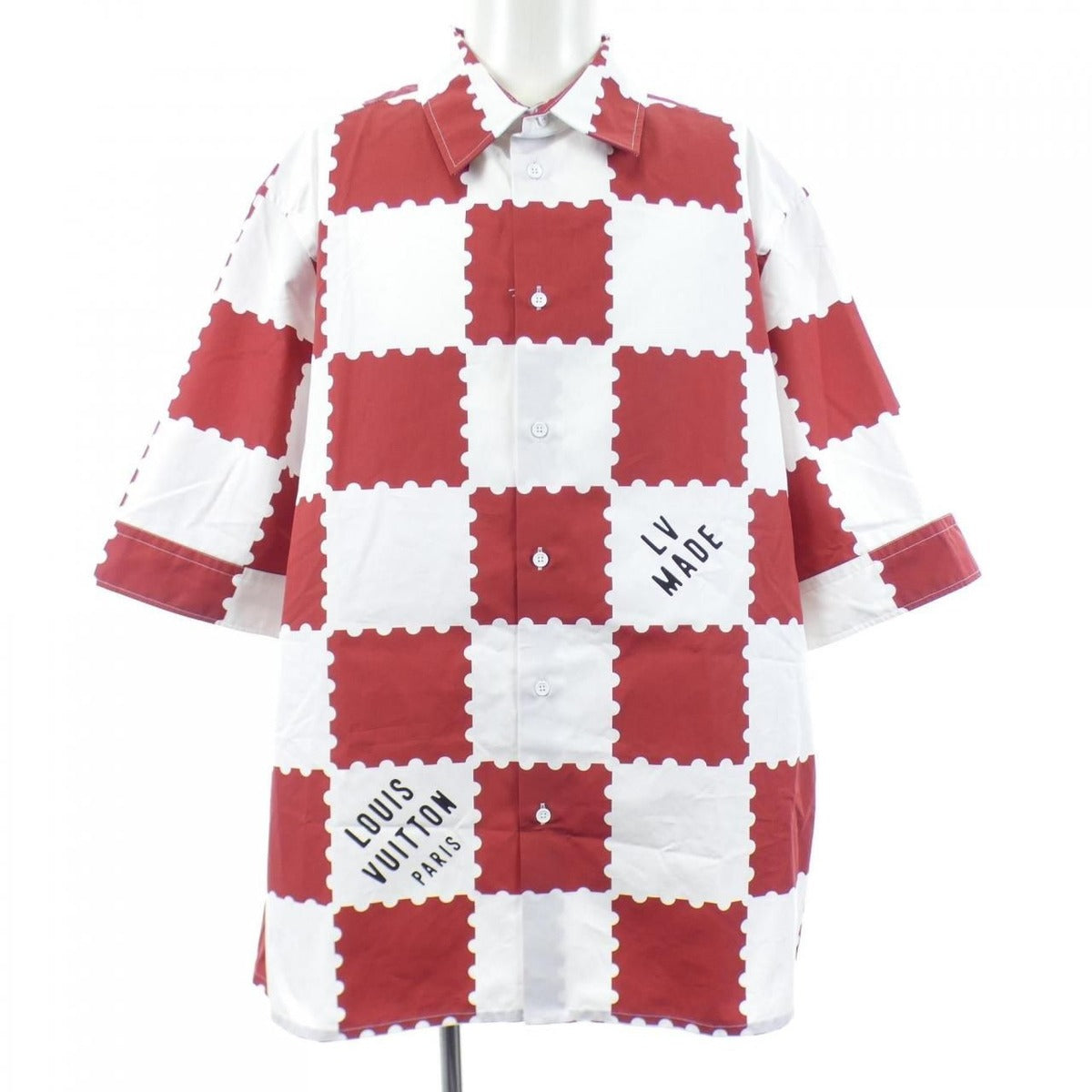 Louis Vuitton Giant Damier Short S Shirt White Red