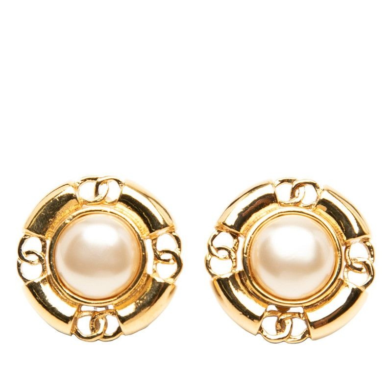 Chanel Vintage Coco Mark Gold Plated Faux Pearl