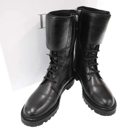 Dior Christian Ground Leather Belt Combat Boots Black 36.5