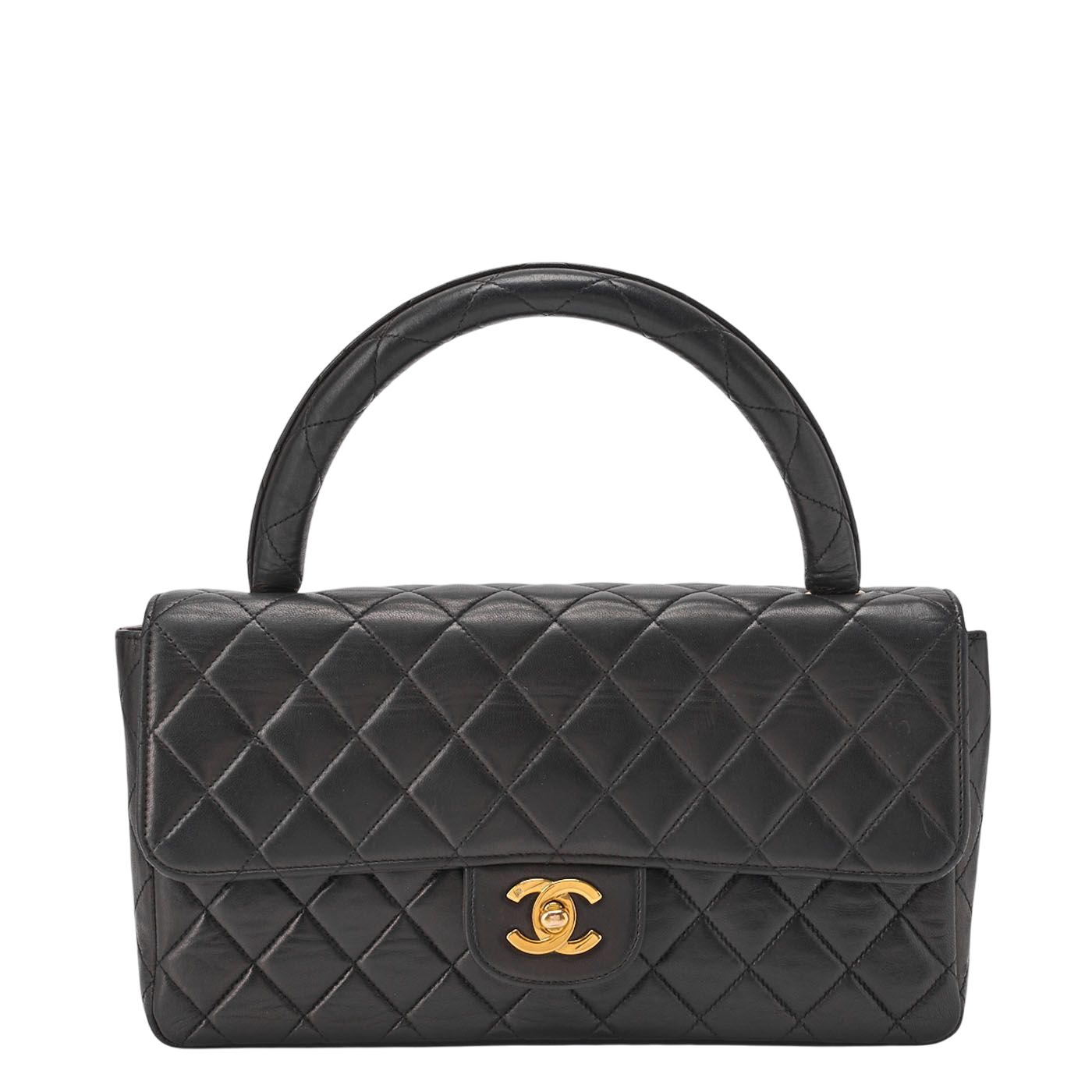 Chanel Handbag Matelasse Coco Top Handle Flap Bag Lambskin Black Gold
