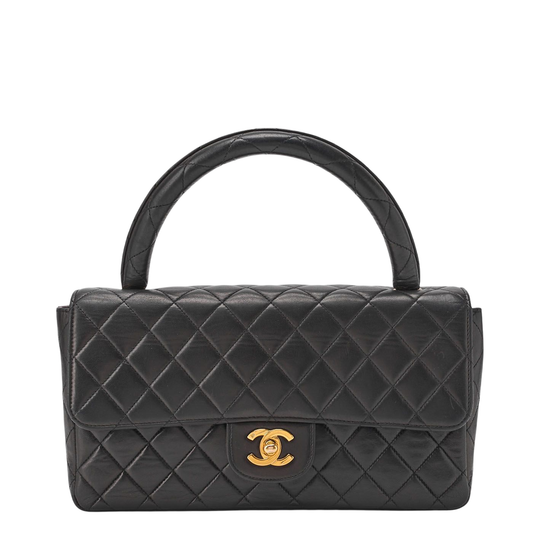 Chanel Handbag Matelasse Coco Top Handle Flap Bag Lambskin Black Gold