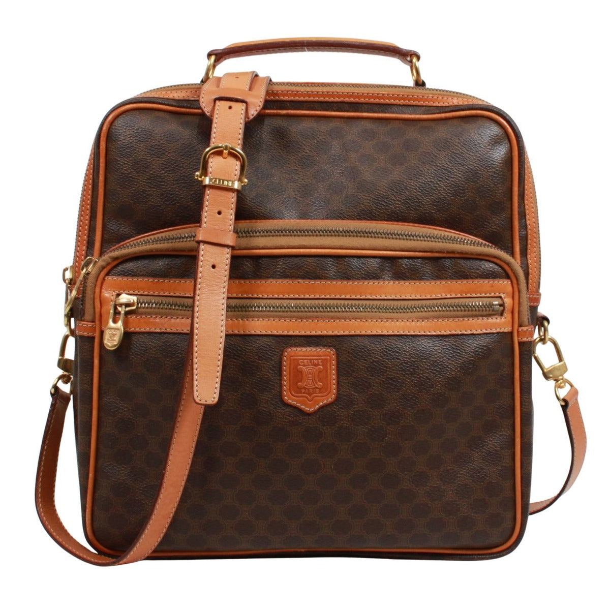 Celine 2-Way Leather Brown Handbag Gold