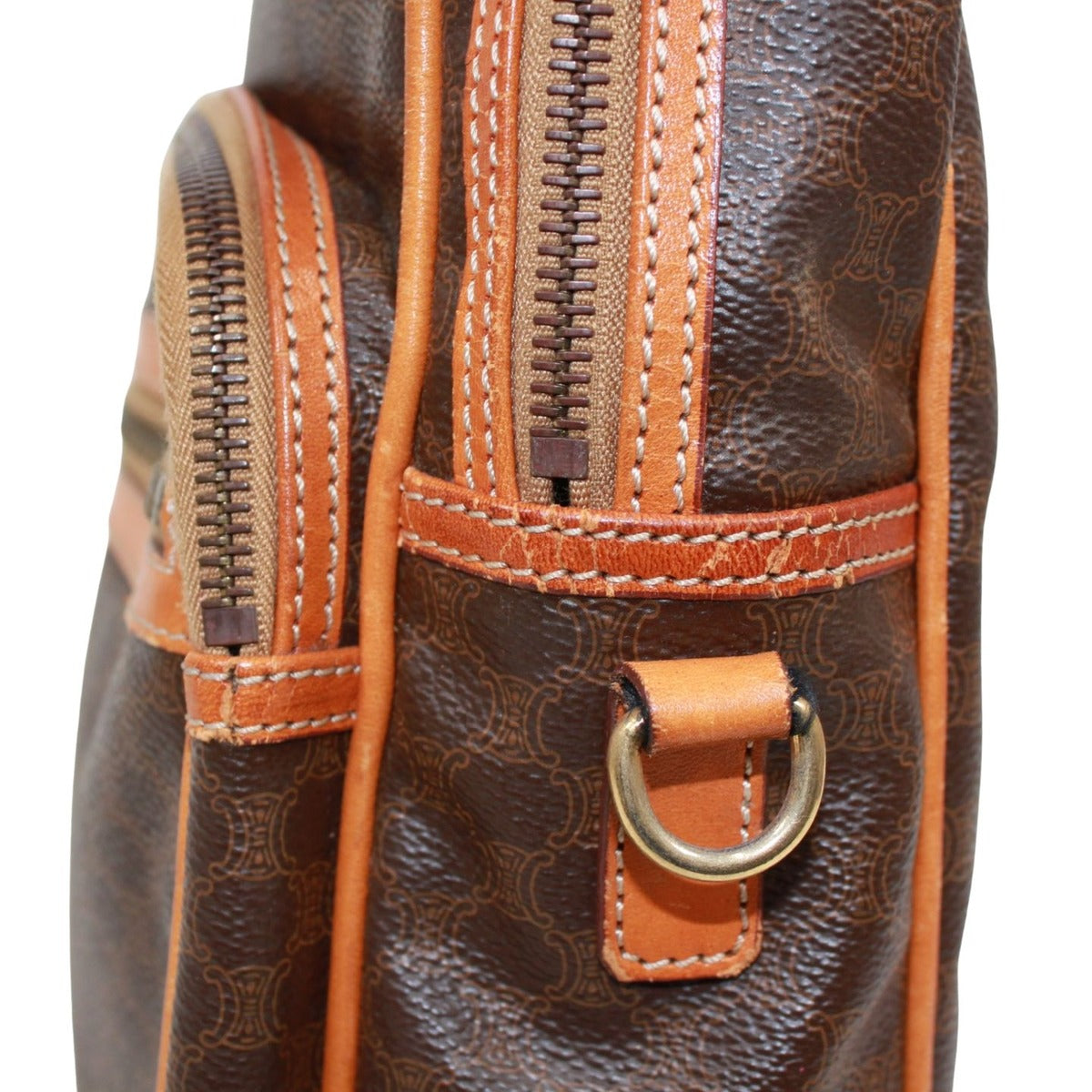 Celine 2-Way Leather Brown Handbag Gold — view 13