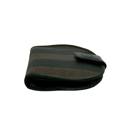 Fendi Pecan Pattern Stripe Logo Leather Bifold Wallet Mini Coin Case Black Brown — view 5