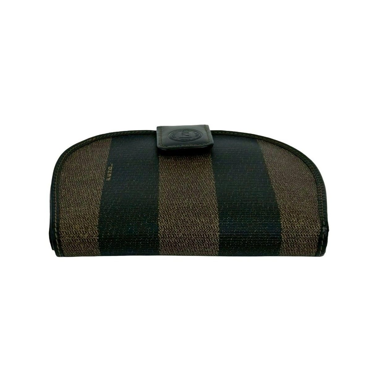 Fendi Pecan Pattern Stripe Logo Leather Bifold Wallet Mini Coin Case Black Brown — view 6