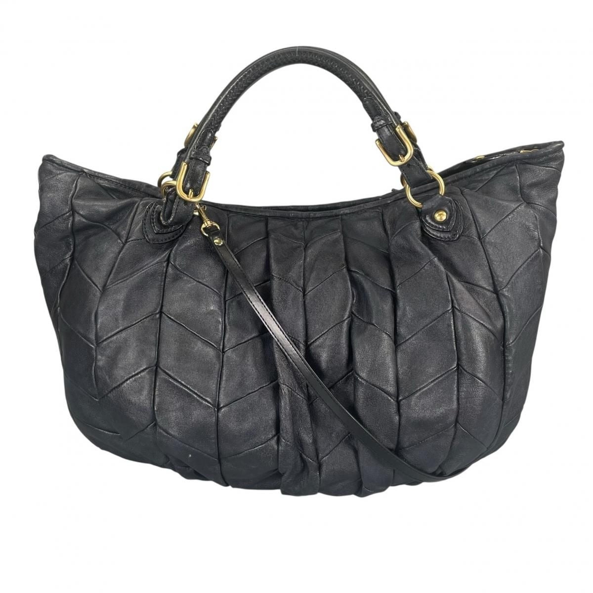 Miu Miu Quilted 2-Way Shoulder Bag Matelasse Miu Black
