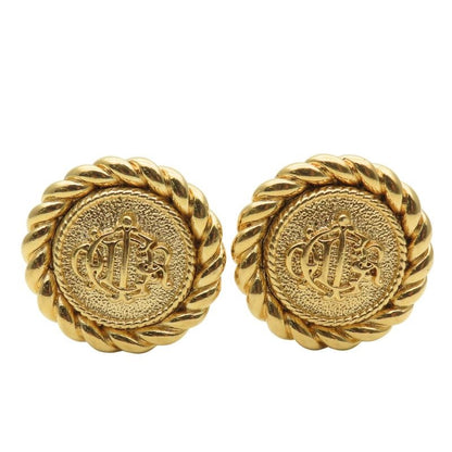 Christian Dior Earrings Logo Metal Gold Plated GP Accessories