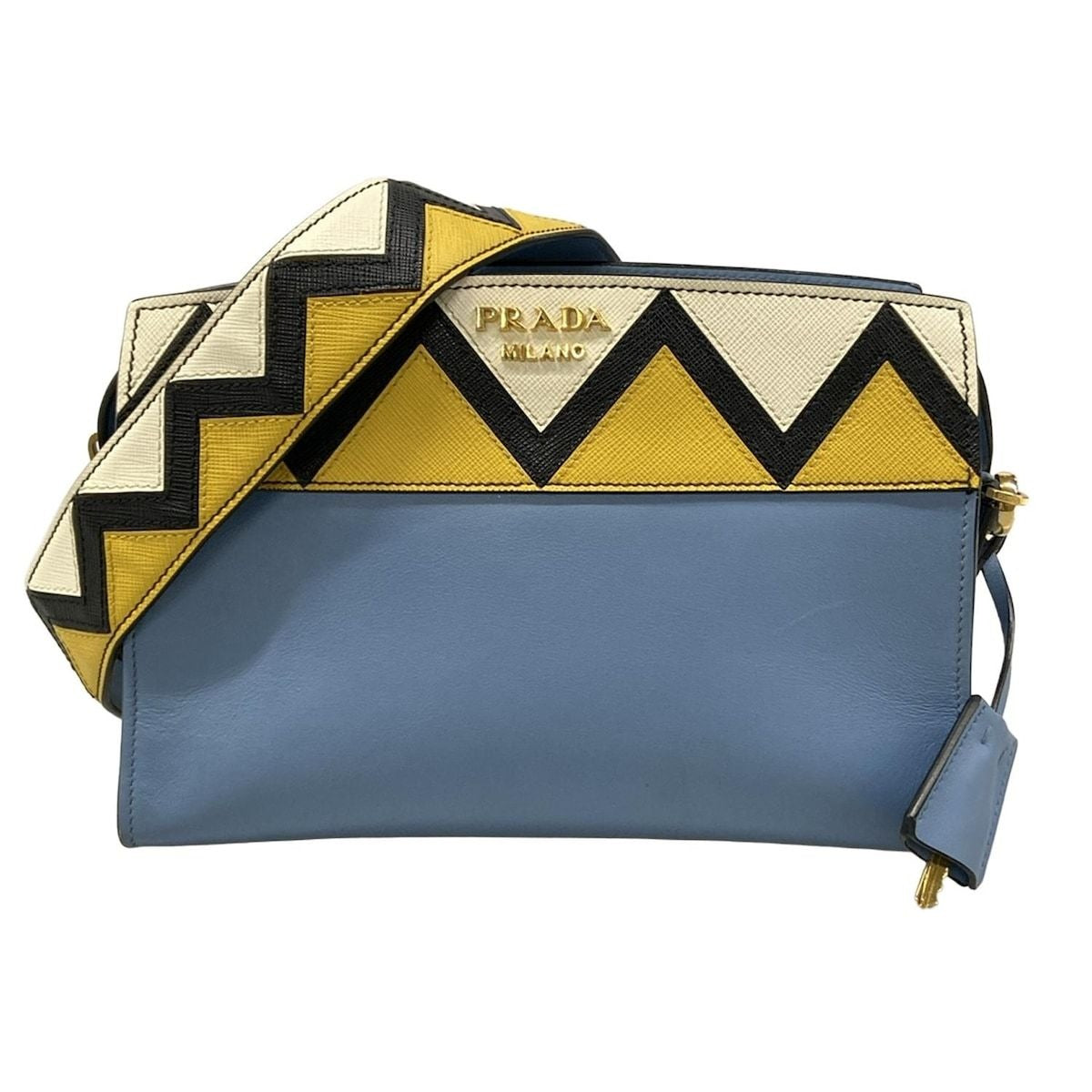 Prada Shoulder Bag Esplanade Light Blue Yellow Multi Leather