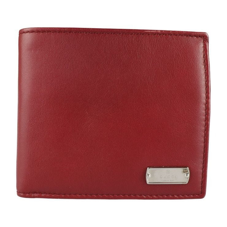 Gucci Compact Wallet Fold Leather Bordeaux Logo Plate