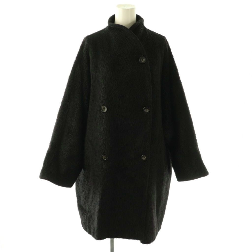 Max Mara Vintage Alpaca Cowl Double Button Shaggy Coat Outer 36 Black