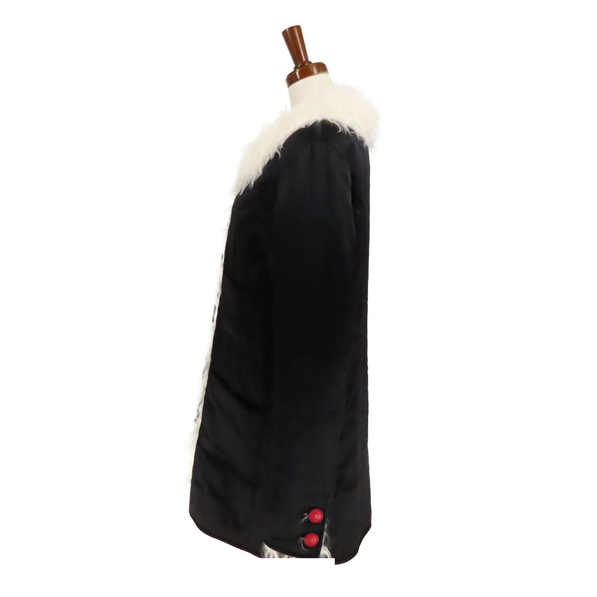 Chanel Down Coat Black Silk Polyester Mohair Coco Buttons Fur S 17P Jacket 36 — view 3