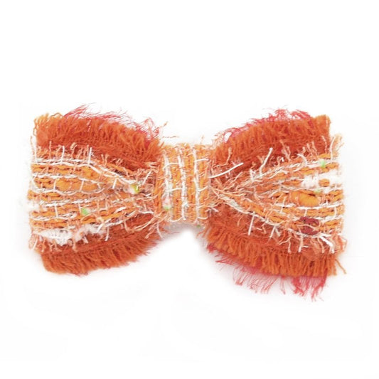 Chanel Barrette Tweed Orange Hair Ornament Clip Accessories