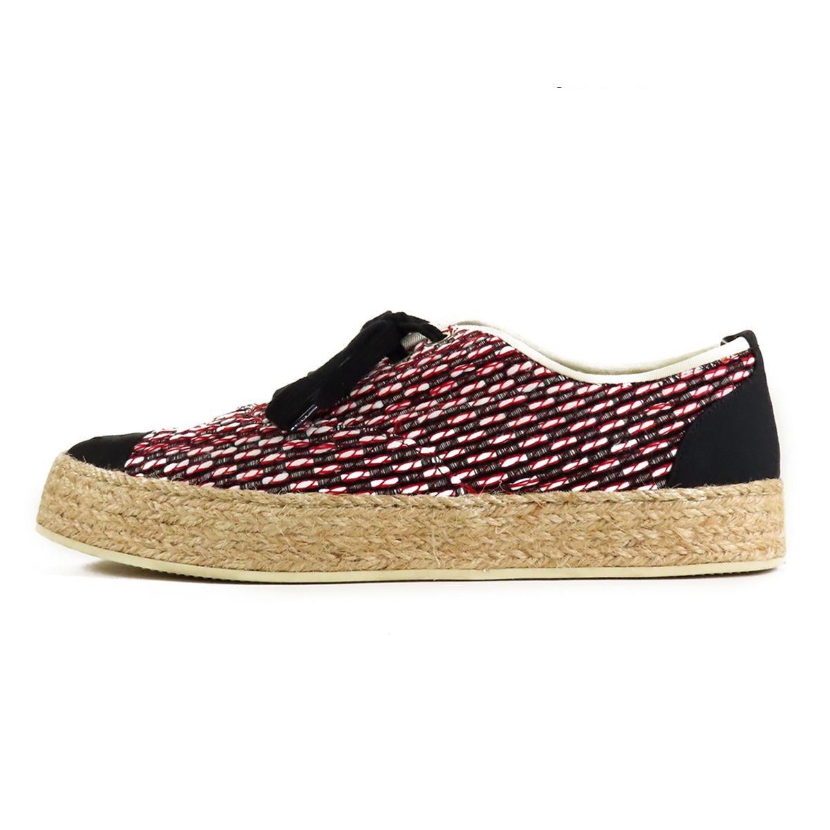Chanel Espadrilles Sneakers Black Red White Jute Fabric Grosgrain Lace-up Low