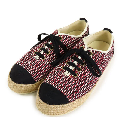Chanel Espadrilles Sneakers Black Red White Jute Fabric Grosgrain Lace-up Low — view 2