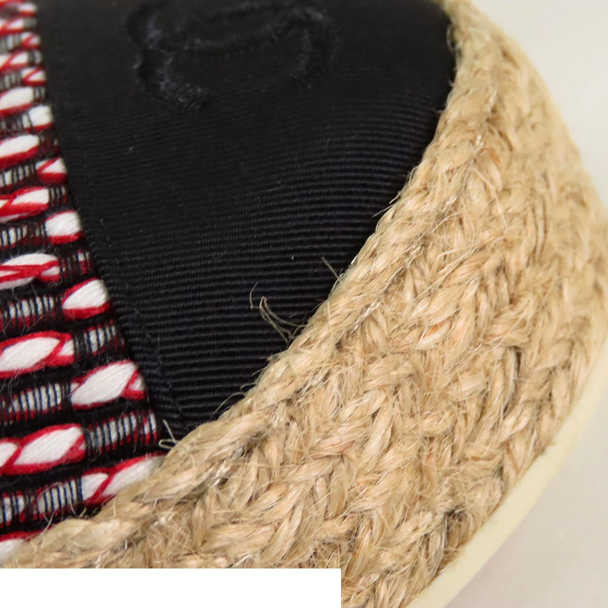 Chanel Espadrilles Sneakers Black Red White Jute Fabric Grosgrain Lace-up Low — view 6