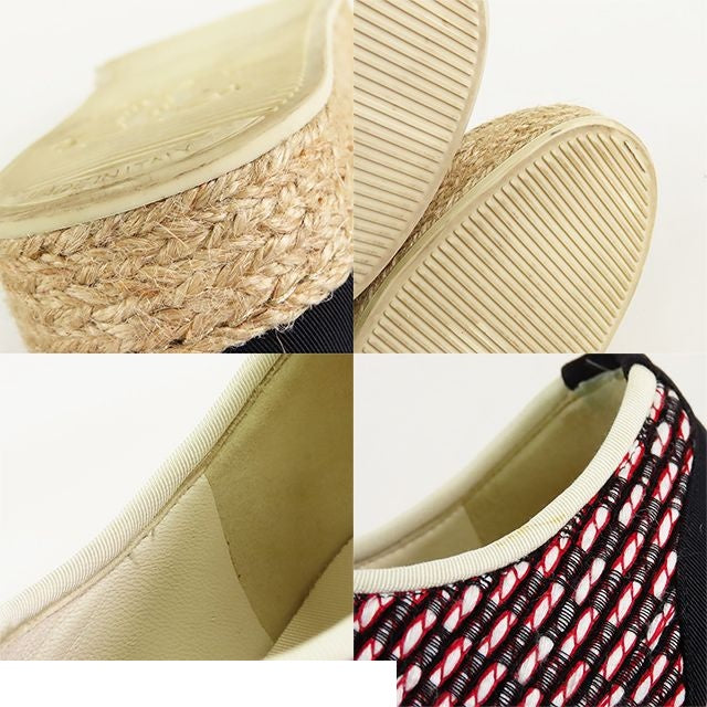 Chanel Espadrilles Sneakers Black Red White Jute Fabric Grosgrain Lace-up Low — view 8