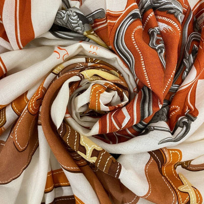 Hermes Silk Shawl Scarf Carre Geant 140 Brown Multicolor