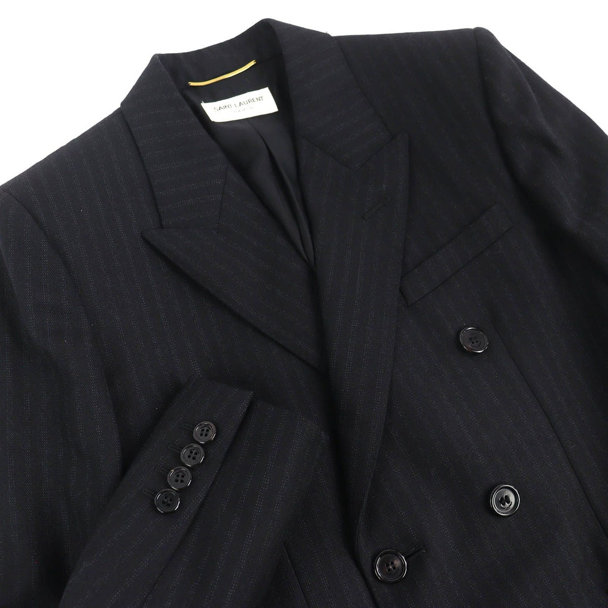 Saint Laurent Paris Wool Striped Pattern Logo Button Double Breasted Jacket — view 3