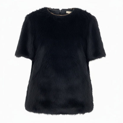 Celine Phoebe Philo Era Alpaca Cowl Blouse Fur Top Short Sleeve Top 36 Black
