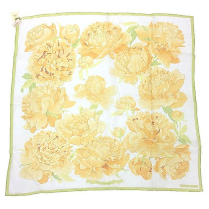 Hermes Scarf Carre 90 LES Pivoines Peony Silk Muslin Yellow