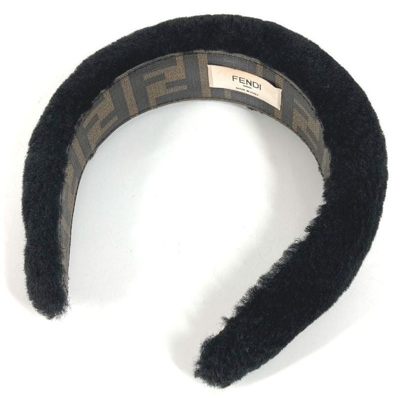 Fendi Headband Fur Mohair Zucca Logo Black