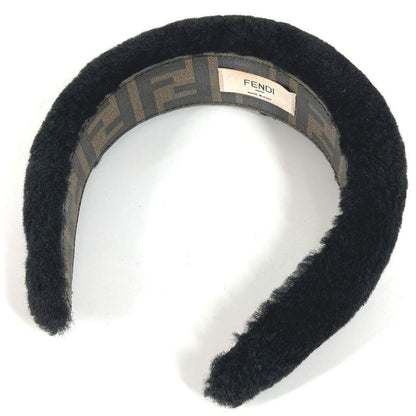 Fendi Headband Fur Mohair Zucca Logo Black