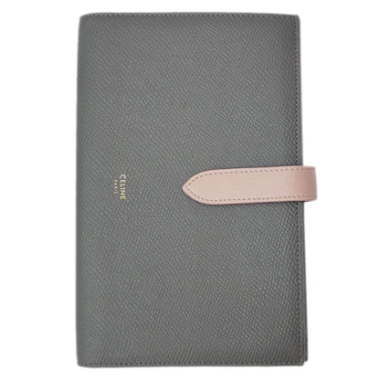 Celine Large Strap Wallet Grained Calf Skin Gray Vintage Pink Bifold