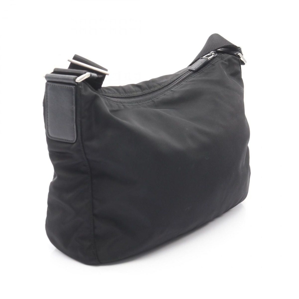 Prada Shoulder Bag Triangle Logo Black Nylon Saffiano Leather — view 2