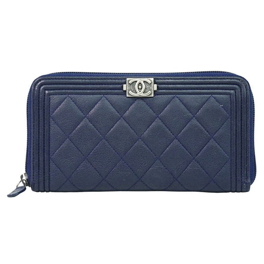 Chanel CC Logo Quilted Zip Around Wallet