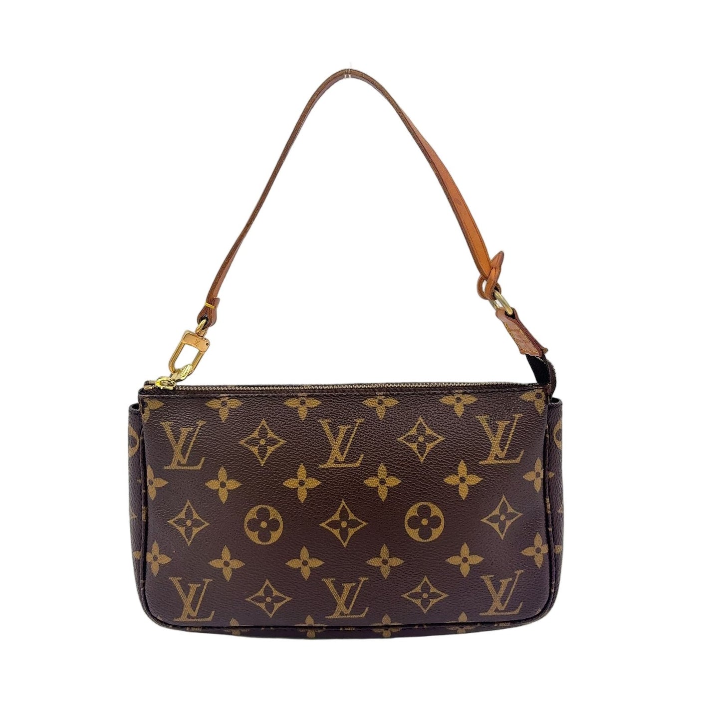 Louis Vuitton Pochette Monogram Leather Brown Handbag Gold