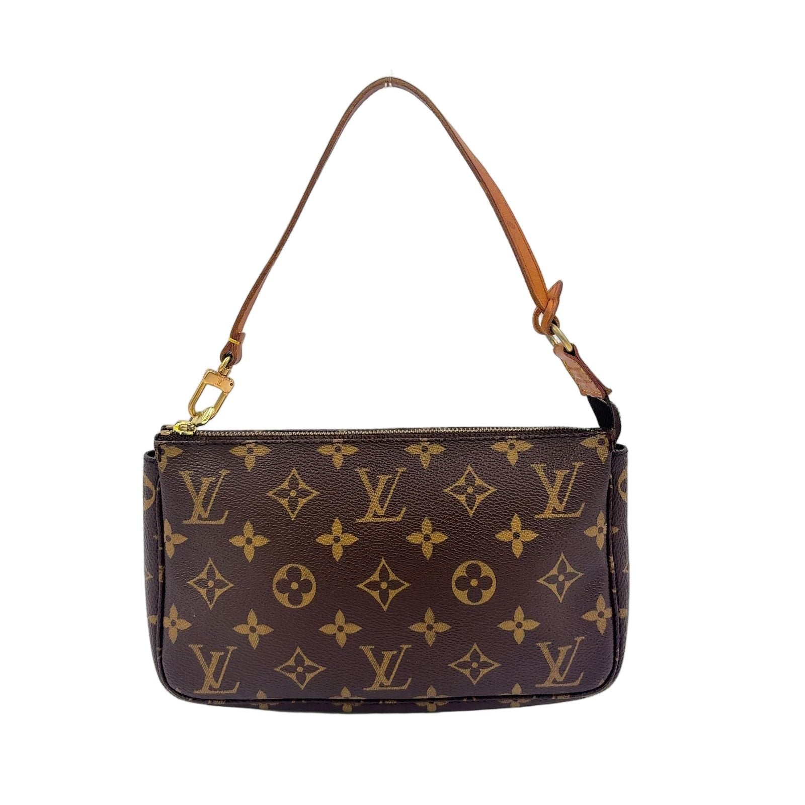 Louis Vuitton Pochette Monogram Leather Brown Handbag Gold