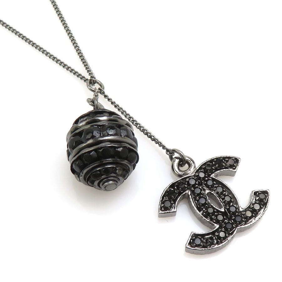 Chanel Necklace CC Logo Gunmetal Black