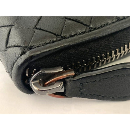 Bottega Veneta Leather Zip Around Coin Purse Intrecciato Black 7K — view 3