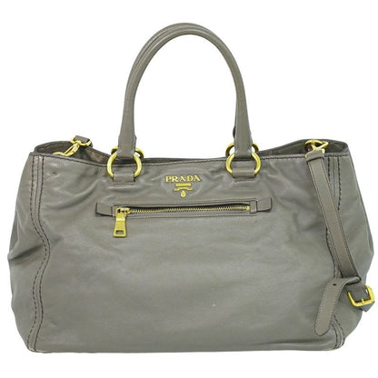 Prada Leather 2-Way Shoulder Bag Handbag Pochette Gray
