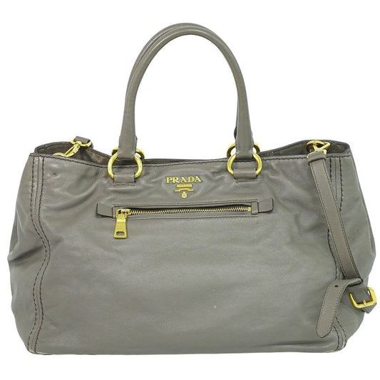 Prada Leather 2-Way Shoulder Bag Handbag Pochette Gray