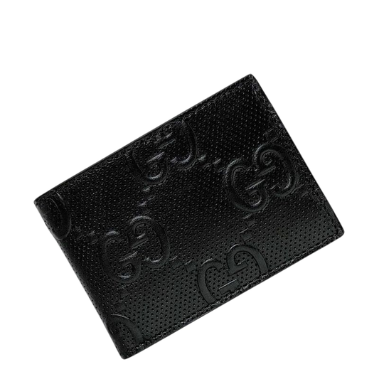 Gucci Bifold Wallet Black GG Embossed 625559 Unused Billfold