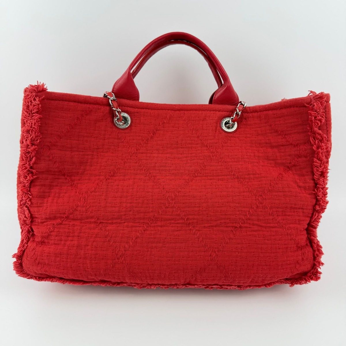 Chanel CC Logo Tote Shoulder Bag Red Canvas Vintage — view 5