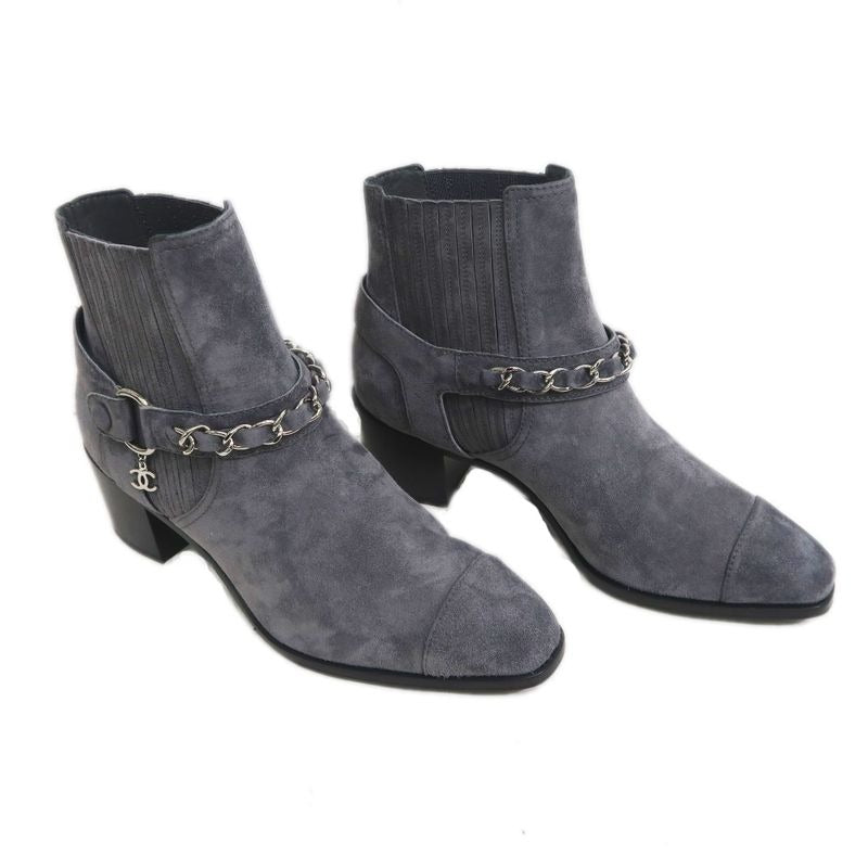 Chanel Side Gore Ankle Boots Size 38 C Gray Suede Shoes — view 2