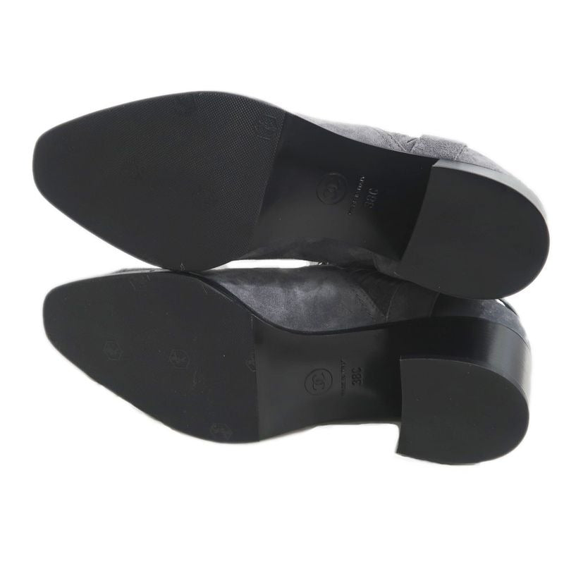 Chanel Side Gore Ankle Boots Size 38 C Gray Suede Shoes — view 8