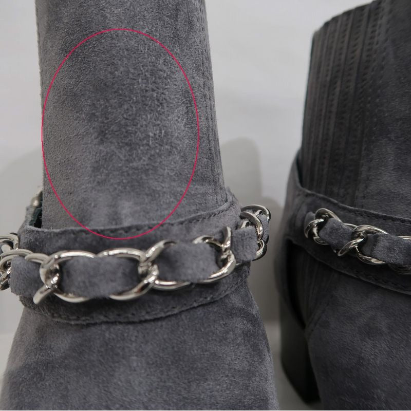 Chanel Side Gore Ankle Boots Size 38 C Gray Suede Shoes — view 9