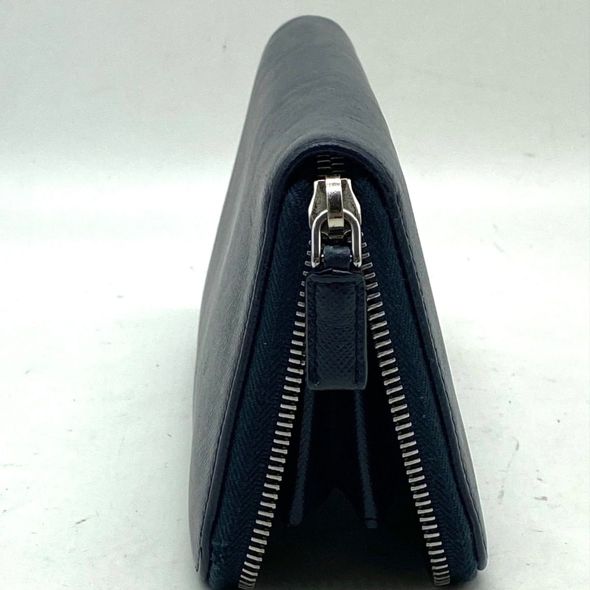 Prada Wallet Saffiano Round Navy Blue Card Coin Bill Holder — view 6
