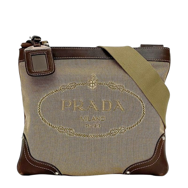Prada Shoulder Bag Beige Brown Bt0536 Excellent Condition Jacquard