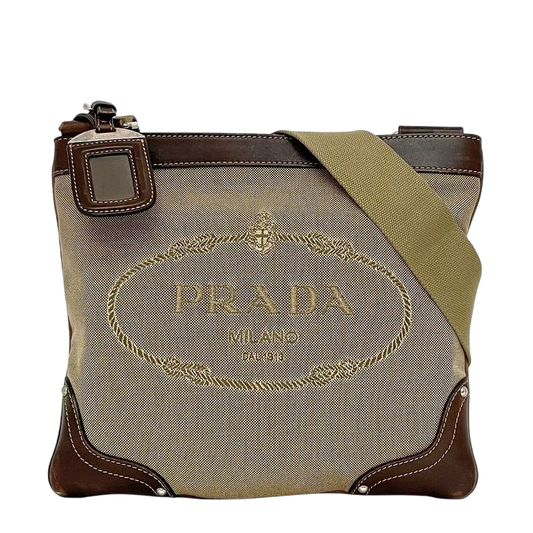 Prada Shoulder Bag Beige Brown Bt0536 Excellent Condition Jacquard