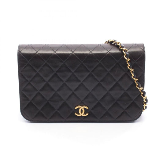Chanel Shoulder Bag Quilted Full Flap Black Lambskin Push Lock