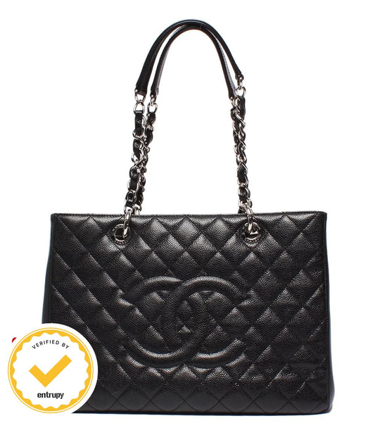 Chanel Chain Tote Grand Shopping GST Silver Caviar Leather Quilted