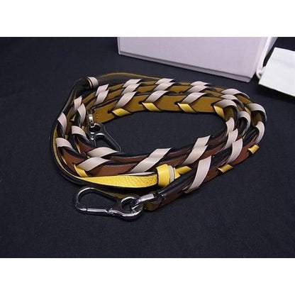 Loewe Thin Braided Leather Bag Shoulder Strap Crossbody Yellow Multicolor