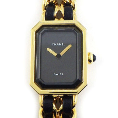 Chanel Watch Premier M Octagonal Black Dial Chain Bracelet Leather Quartz Analog