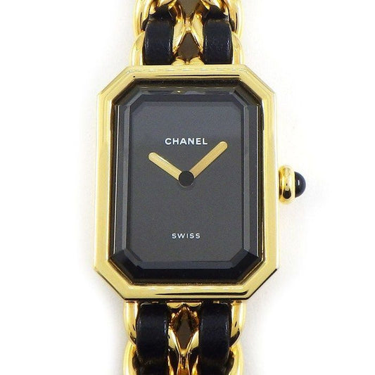 Chanel Watch Premier M Octagonal Black Dial Chain Bracelet Leather Quartz Analog
