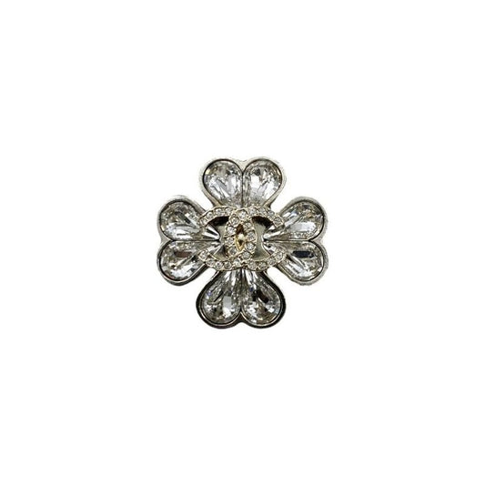 Chanel Aba913 No032 Metal & Strass Silver Gold Crystal Clover